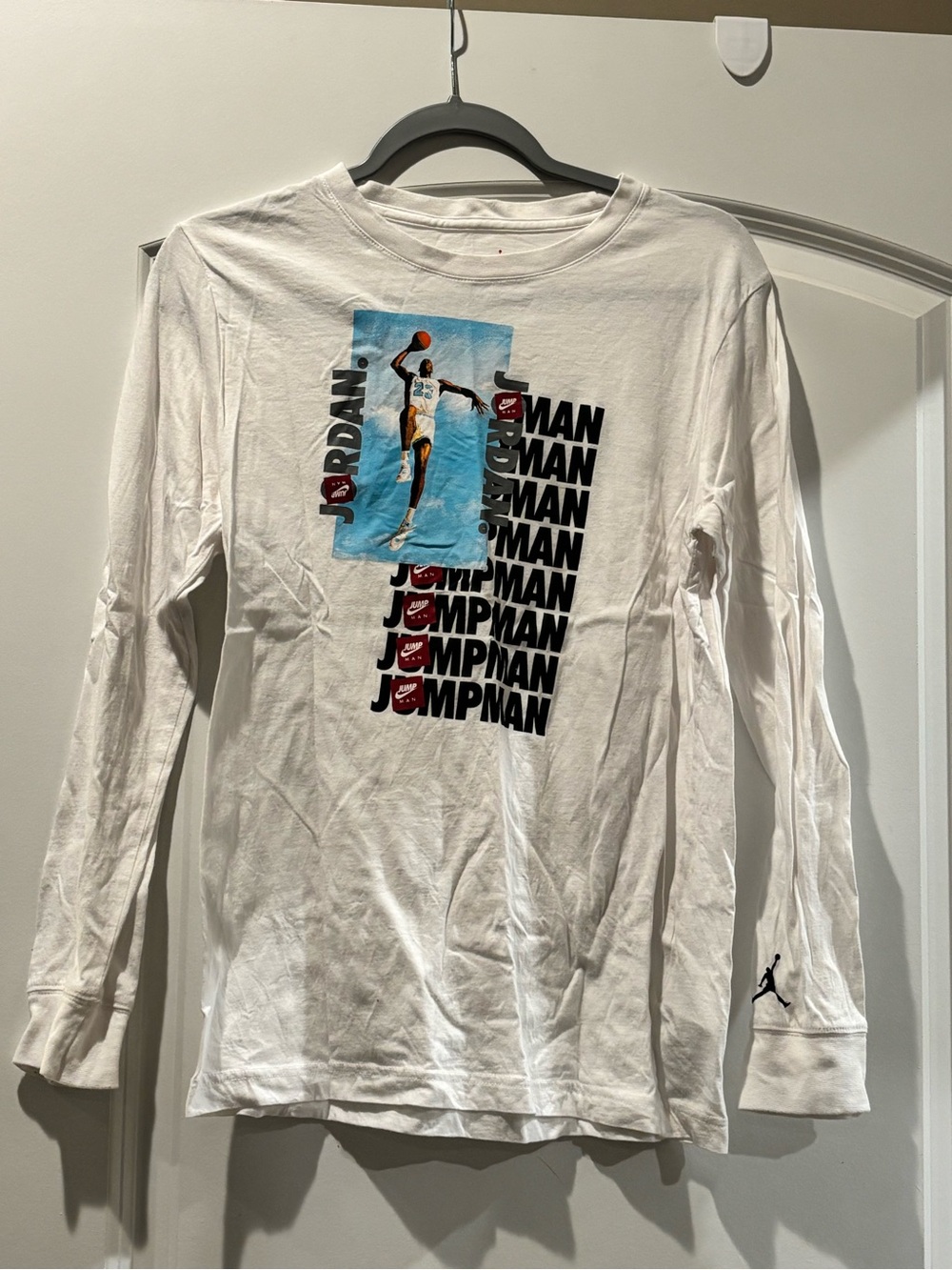Jordan White Long-Sleeve Jumpman Repeat Graphic Tee